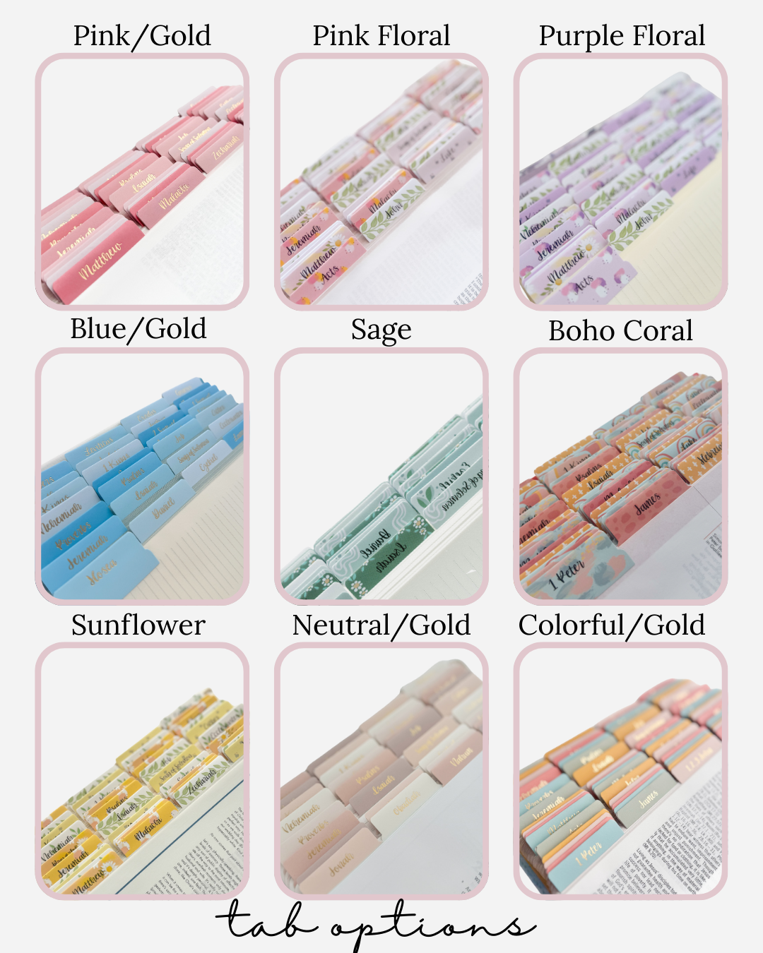 Bible tabs styles and options