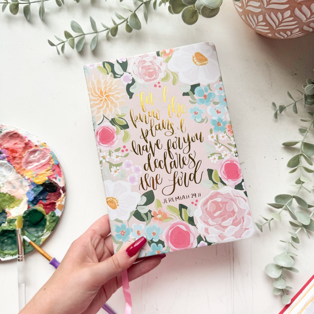 Inspirational Floral Journal with Bible Verse, 200 Pages, A5 Size, Gold Foil-Jeremiah 29:11