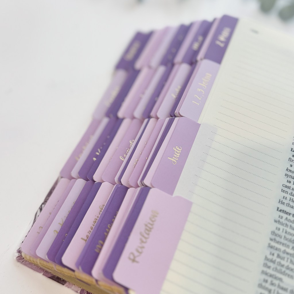 Bible Tabs – Purple Gold Foil 66 Books of the Bible