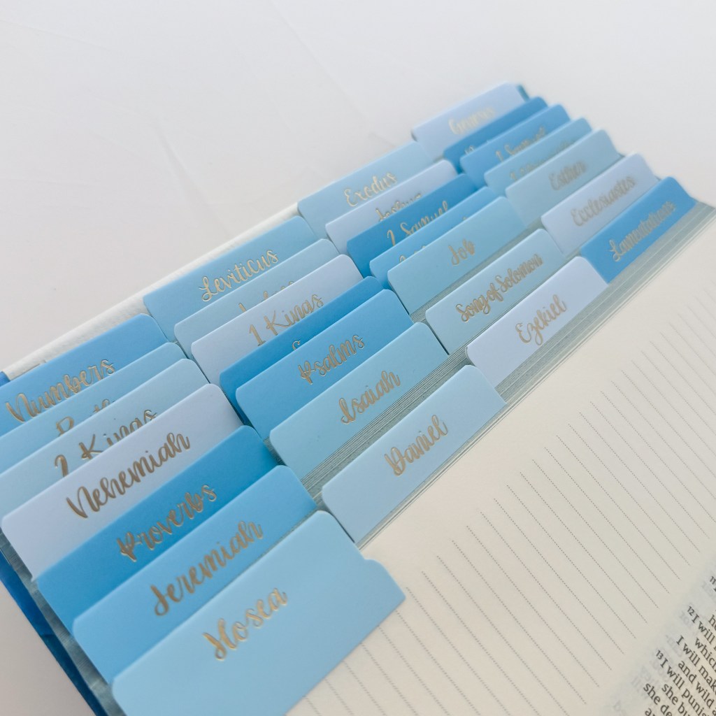 Bible Tabs – Blue gold foil, 66 books of the Bible